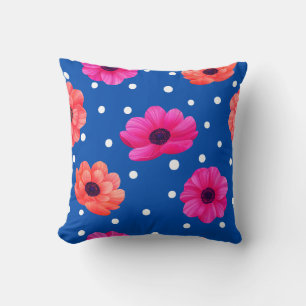 Vet Bloempatroon Blauw Kussen