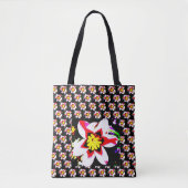 Vet bloempatroon van abstracte bloem op zwart tote bag (Voorkant)