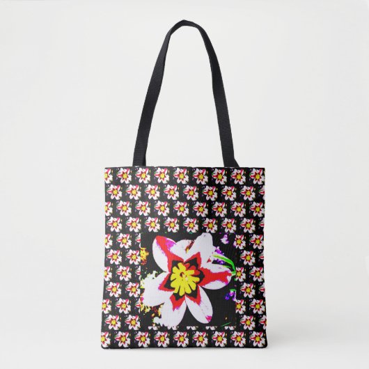 Vet bloempatroon van abstracte bloem op zwart tote bag (Voorkant)