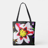 Vet bloempatroon van abstracte bloem op zwart tote bag (Achterkant)