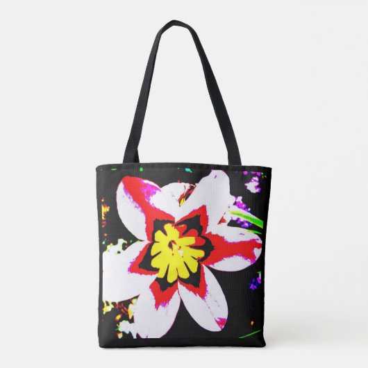 Vet bloempatroon van abstracte bloem op zwart tote bag (Achterkant)