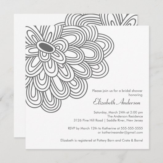 Vet Bloom Gray & White Bridal Shower Invitation Kaart (Voorkant / Achterkant)