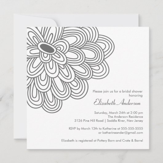 Vet Bloom Gray & White Bridal Shower Invitation Kaart (Voorkant)