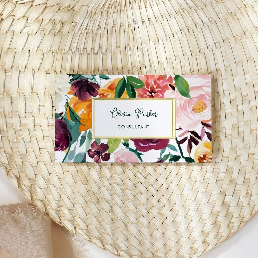 vet boeket | Kleurrijke bloemen en goud Visitekaartje