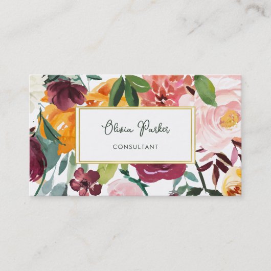 vet boeket | Kleurrijke bloemen en goud Visitekaartje (Voorkant)