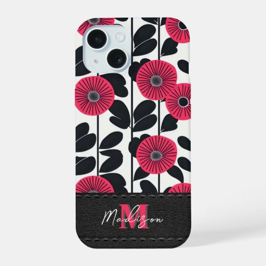Vet Boho bloemmotief Monogram iPhone 15 Case (Achterkant)