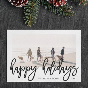 Vet Borstel Script Typografie Kerstfoto Happy Feestdagenkaart