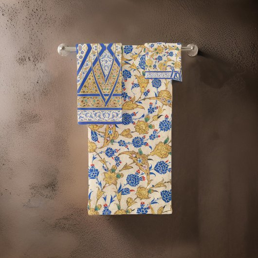 Vet Botanisch Geel Blauw patroon Bad Handdoek