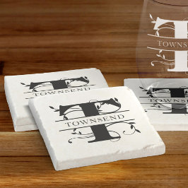 Vet Botanisch Monogram Initiaal Naam Stenen Onderzetter