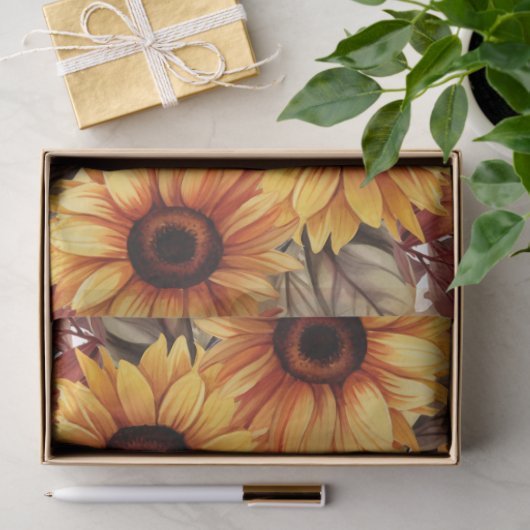 Vet Bourgogne & Zonnebloemen Bloemen Bloemen Decou Tissuepapier (Geschenk)