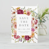 Vet Bourgondië Floral foto bruiloft Save The Date (Staand voorkant)