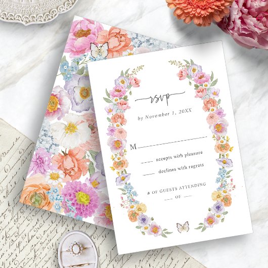 Vet Bright Floral RSVP-kaart RSVP Kaartje