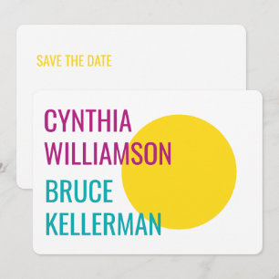 Vet Bright Neon Pink Yellow Turquoise Save Date Kaart