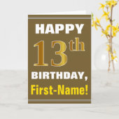 Vet, Bruin, Faux Gold 13e Verjaardag w / Naam Kaar Kaart (Gele Bloem)