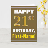 Vet, Bruin, Faux Gold 21st Verjaardag w / Naam Kaa Kaart (Gele Bloem)