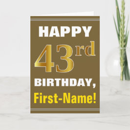 Vet, bruin, Faux Gold 43rd Birthday met naam Kaart
