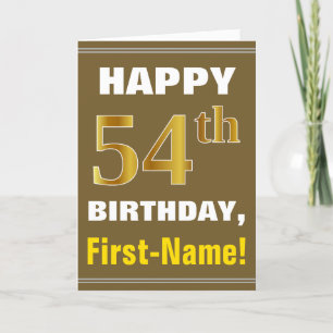 Vet, bruin, Faux Gold 54th Birthday met naam Kaart