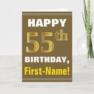 Vet, bruin, Faux Gold 55th Birthday met naam Kaart