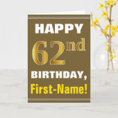 Vet, Bruin, Faux Gold 62e Verjaardag w / Naam Kaar Kaart (Gele Bloem)