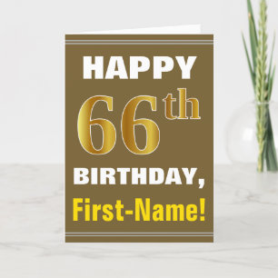 Vet, bruin, Faux Gold 66th Birthday met naam Kaart