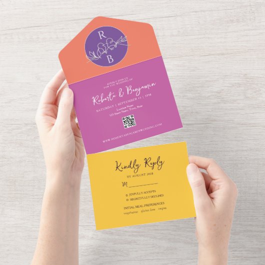 Vet bruine roze bruiloft in één uitnodiging (Afscheurbaar)