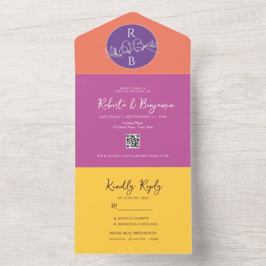 Vet bruine roze bruiloft in één uitnodiging (Binnen)