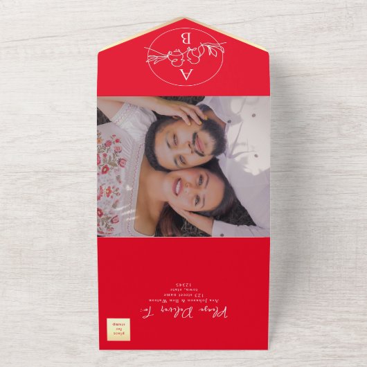 Vet brutaal rood huwelijk in één uitnodiging (Buitenkant)