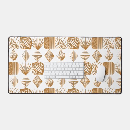 Vet Caribisch Tribal Mudcloth: Goud, Wit Bureaumat (Keyboard & Muis)