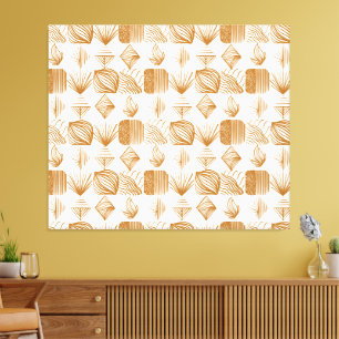 Vet Caribisch Tribal Mudcloth: Goud, Wit Canvas Afdruk