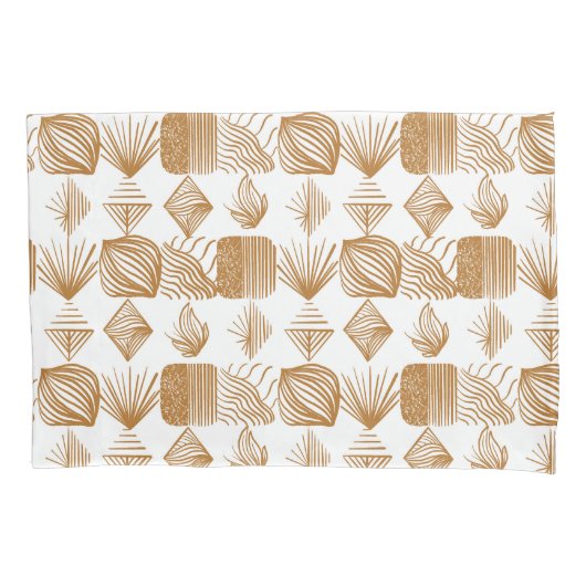 Vet Caribisch Tribal Mudcloth: Goud, Wit Kussensloop (Voorkant)