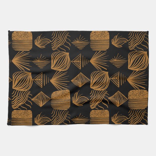 Vet Caribisch Tribal Mudcloth: Zwart, Goud Theedoek (Horizontaal)