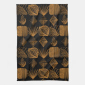 Vet Caribisch Tribal Mudcloth: Zwart, Goud Theedoek (Verticaal)