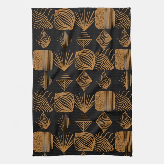 Vet Caribisch Tribal Mudcloth: Zwart, Goud Theedoek (Verticaal)