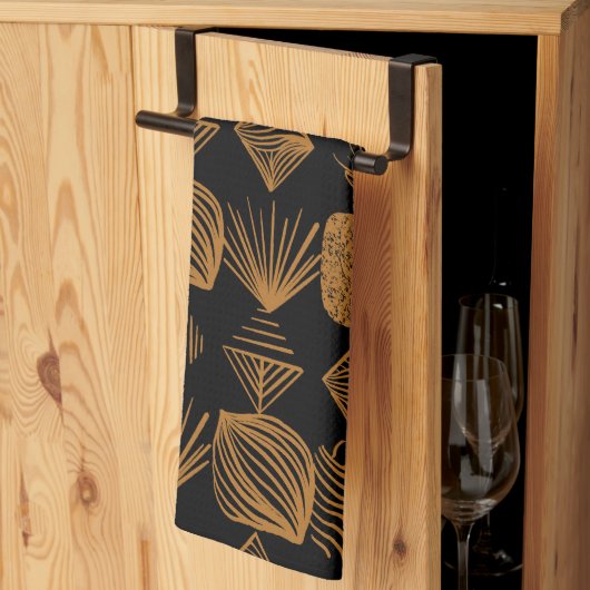 Vet Caribisch Tribal Mudcloth: Zwart, Goud Theedoek (Derde Gevouwen)