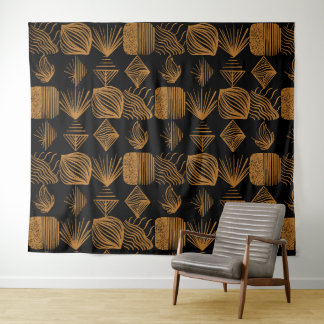 Vet Caribisch Tribal Mudcloth: Zwart, Goud Wandkleed