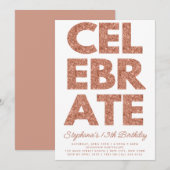 Vet CELEBRAAT Roos Gold Glitter Birthday Kaart (Voorkant / Achterkant)