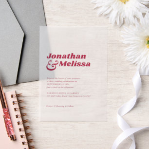 Vet Chic Retro Hot Pink Typografie Huwelijk Vellum Uitnodigingen