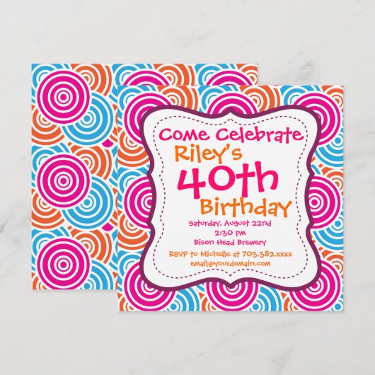 Vet cirkelpatroon patroon 40e uitnodiging van de P (Voorkant / Achterkant)