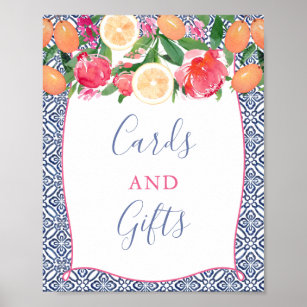 Vet Citrus Florals Blue Tegels Kaarten en cadeaus Poster