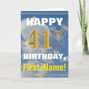 Vet, Cloudy Sky, Faux Gold 41st Birthday + Naam Kaart