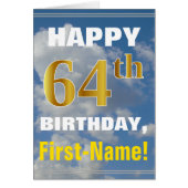 Vet, Cloudy Sky, Faux Gold 64th Birthday + Naam (Voorkant)