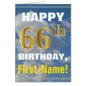 Vet, Cloudy Sky, Faux Gold 66th Birthday + Naam (Voorkant)