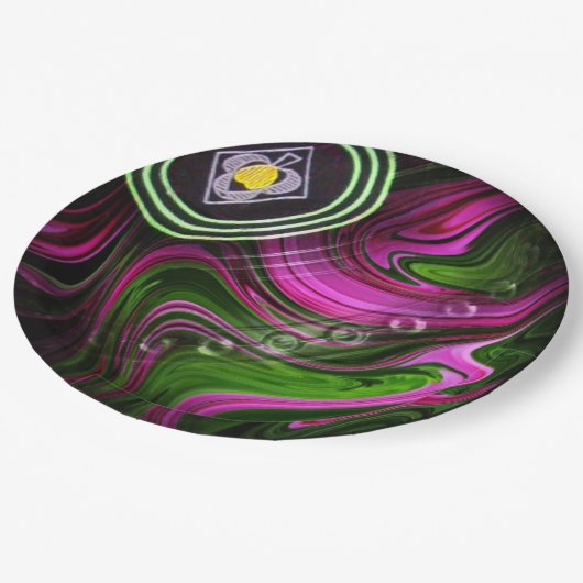 Vet contrast: Magenta en Green Lawn Bowl Papieren Bordje (Gekanteld)