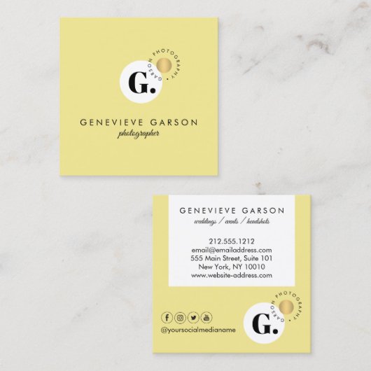 Vet Creatief Monogram Logo Geel Social Media Vierkante Visitekaartje (Voorkant / Achterkant)