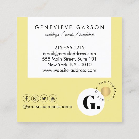Vet Creatief Monogram Logo Geel Social Media Vierkante Visitekaartje (Achterkant)