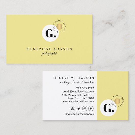 Vet Creatief Monogram Logo Geel Social Media Visitekaartje (Voorkant / Achterkant)