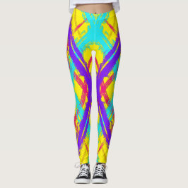 Vet Crosshatch patroon blauw, roze, geel Leggings