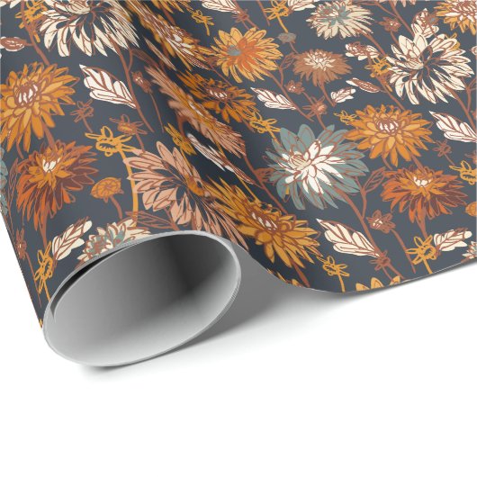 Vet Dahlia Chrysanthemum Chinees patroon Cadeaupapier (Rol Hoek)