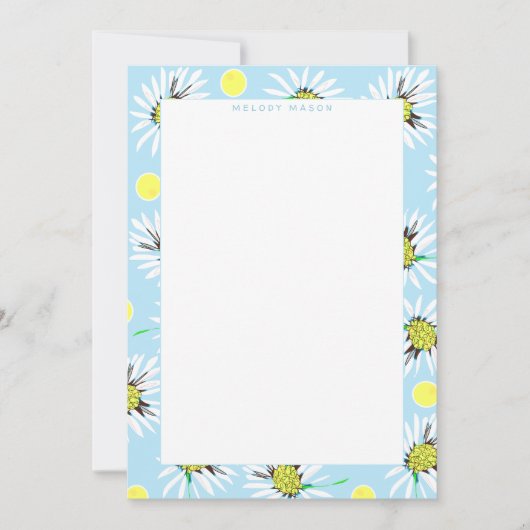Vet Daisies Pastel Blauw Geel Aangepaste Naam Notitiekaartje (Voorkant)