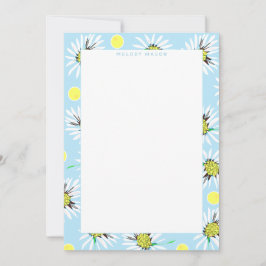 Vet Daisies Pastel Blauw Geel Aangepaste Naam Notitiekaartje